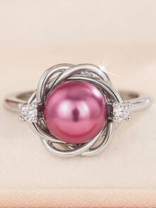 1 chiếc nhẫn hoa hồng sang trọng, thời trang, đính đá zircon tổng hợp và ngọc trai giả, thích hợp đeo hàng ngày, dự tiệc, làm quà tặng hoặc trang sức. - nhẫn - Xem 3