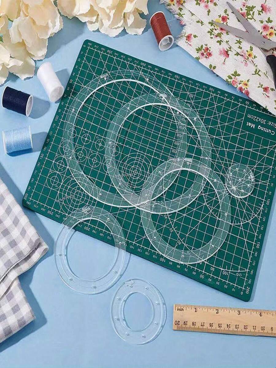 Juego de 6 piezas de plantillas de costura, regla de costura de acrílico transparente, regla para hacer y graduar patrones de ropa, herramientas de costura DIY hechas a mano, juego de reglas de sastre multifuncionales, 1-6 pulgadas - regla redonda - Ver 1