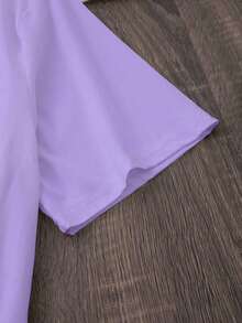 Camiseta casual de mujer con estampado de corazón y cuello redondo, para verano - Púrpura malva - Ver 4