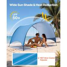 Beach Tent Sun Shelter For 3 Person, UPF 50+ Protection, Portable Sun Shade Canopy With Carrying Bag & Ground Stakes, Lightweight And Easy Setup Beach Umbrella For Camping Fishing Outdoor Picnic - for 3 Person, Ground Stakes - 查看 2