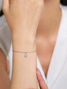 1 chiếc vòng tay dây xích hình giọt nước lấp lánh và sống động dành cho nữ, bằng bạc sterling 925, trang sức cưới. - Bạc - Xem 3