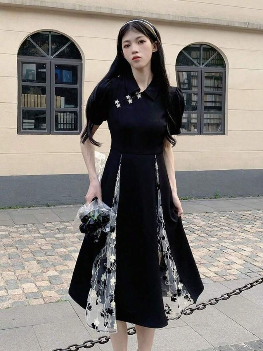 Women Midi Dresses - Black - View 1