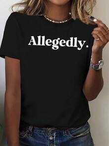 Fashionable Women's T-Shirt, Round Neck T-Shirt With Printed Design, Casual Short-Sleeved T-Shirt For Women. A Very Distinctive Printed T-Shirt / Unisex Style / Suitable For Both Men And Women / Wrinkle-Resistant / Breathable - 黑色 - 查看 5