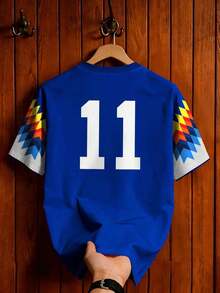 Aesthetic Post Camiseta de fútbol con estampado retro de tótem, floral mexicano maya, manga corta, versión del jugador#9, cuello redondo, contraste de color, camiseta de entrenamiento de fútbol holgada, camiseta gráfica para hombre y mujer, top deportivo de moda para fútbol/fútbol - Multicolor 2 - Ver 3