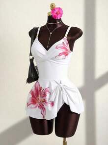 Conjunto de bikini de 2 piezas con estampado floral, accesorio de metal y correa ajustable, de caliente para vacaciones de primavera/verano y playa - Multicolor 3 - Ver 3
