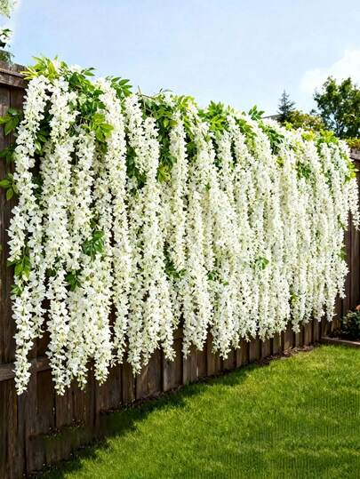 12/24 Pcs Artificial White Wisteria Garland, UV Resistant Plastic Vines With Real Green Leaves - Outdoor/Hanging Garland For Wedding, Porch, Garden Decor, Valentine's Day Decor
