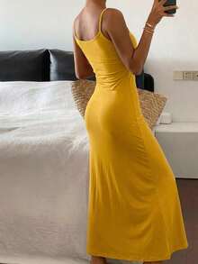 YHHLivesso Vestido largo de verano de estilo casual de vacaciones en la playa de unicolor para mujerYHH - Amarillo - Ver 3