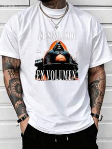 Nueva llegada 2026: Camiseta de manga corta de moda, diseño de nicho de verano, top holgado de talla grande. Camiseta 100% algodón puro, gruesa, en blanco y negro, con diseño gráfico y estampado de letras a la moda, estilo unisex de manga corta. Nueva colección para primavera, verano y otoño, transpirable y cómoda, estilo minimalista y versátil de ropa urbana, conjunto a juego para parejas. - Blanco - Ver 5