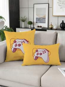 2pcs Retro Gaming Console Pattern Velvet Soft Decorative Pillow Covers, Digital Printing, Home Decor Cushion Covers For Sofa, Living Room, Bedroom, Without Pillow Insert - Multicolor - View 2