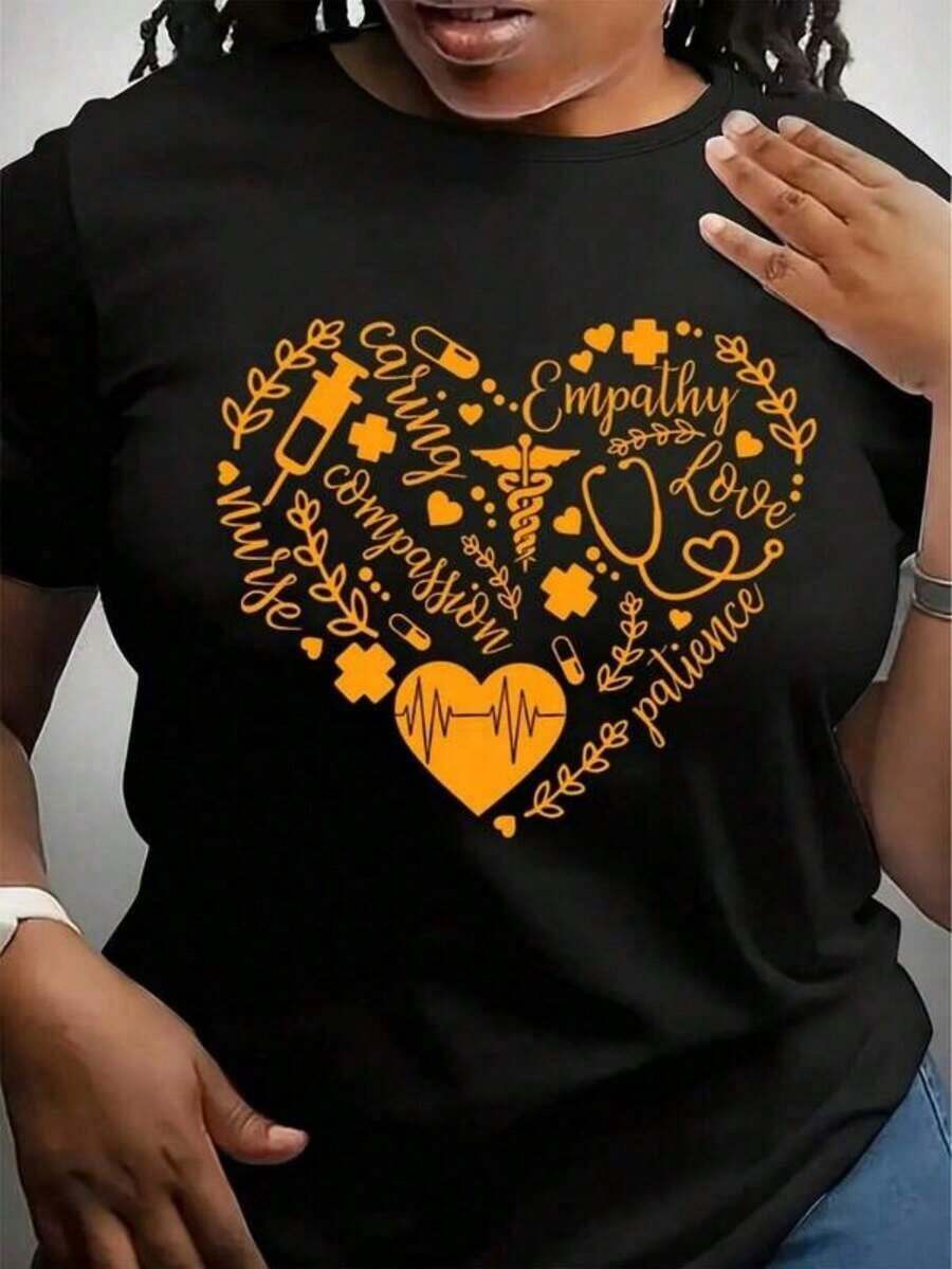 Camiseta Divertida de Enfermera con Estampado de Corazón para Mujer, Manga Corta Casual, Perfecta para el Uso Diario en la Escuela de Enfermería, Celebraciones de la Semana de la Enfermera y Exchanges de Regalos de Agradecimiento a Enfermeras