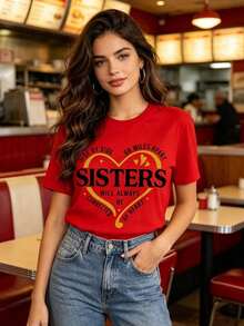 Camiseta para Hermanas "Juntas o a Kilómetros de Distancia", Camiseta para Viaje de Hermanas 2025, Conjunto a Juego para Vacaciones de Hermanas, Camisetas para Viajes de Fin de Semana para Hermanas, Camiseta a Juego para Hermanas - Rojo - Ver 6