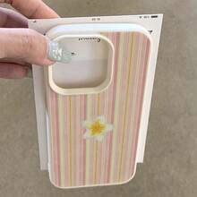 1 ốp lưng điện thoại TPU mềm màu hồng sọc họa tiết hoa cúc, tương thích với iPhone 17 Pro Max/17/16 Pro Max/15/13/12/11, S20 FE/A15/S24/A55, Note 11/12/13 Pro, ốp bảo vệ toàn thân chống sốc. - trắng - Xem 3