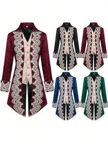 Men's Steampunk Medieval Jacket Gothic Victorian Era Costume Uniform For Men Cosplay - Green Lace Tuxedo - View 2