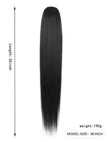 Extensiones de cola de caballo con cordón, cola de caballo larga y recta falsa, extensiones de cabello sintético natural y suave con clip, pieza de cabello resistente al calor - Negro - Ver 2