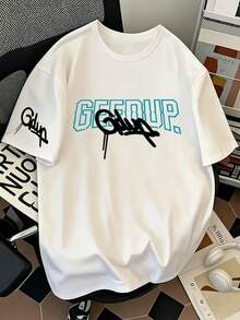 Áo thun nam cỡ lớn in chữ "Geedup", cổ hình trái tim, tay ngắn, kiểu dáng thường ngày, thích hợp cho mùa xuân/hè và ngày Valentine. - trắng - Xem 1