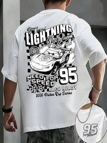Men's Disney Cars Black & White Sketch Tee, Lightning McQueen Print, Casual Fit, Street Style. - 白色 - 查看 2