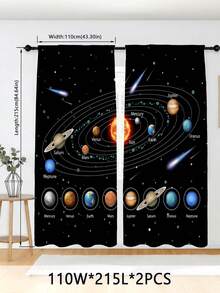 2 Panels Galaxy Nebula Starry Sky Curtains, Space Print Window Curtains, Soft Light Filtering Astronomy Curtains For Boys Girls, Machine Washable - Multicolor - View 19