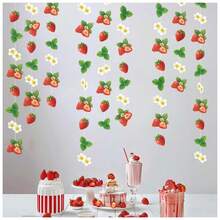 1 set Decoraciones de fiesta de fresa con colores brillantes realistas, impresión a doble cara, guirnalda colgante de hojas y flores de fresa, banderín para fiesta con tema de bayas, cumpleaños de niñas, baby shower - Múltiples estilos - Ver 6
