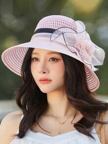 1 chiếc mũ nữ kiểu dáng mới năm 2025, màu trơn, họa tiết hoa lớn, chất liệu organza, kiểu dáng thanh lịch Anh Quốc, thích hợp cho kỳ nghỉ lễ hội. - MZ2636 - Xem 52