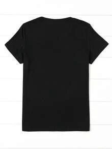 Women's 180g Black Printed T-Shirt For Men And Women - Soft And Breathable T-Shirt For Everyday Wear, Suitable For Casual And Formal Occasions - Opaque Crew Neck Top - A Must-Have Wardrobe Item For Spring And Summer - Cute Style Clothing, T-Shirt, Spring Fashion, Vibrant Design, Lightweight Fabric, Women's Tops - 黑色 - 查看 3