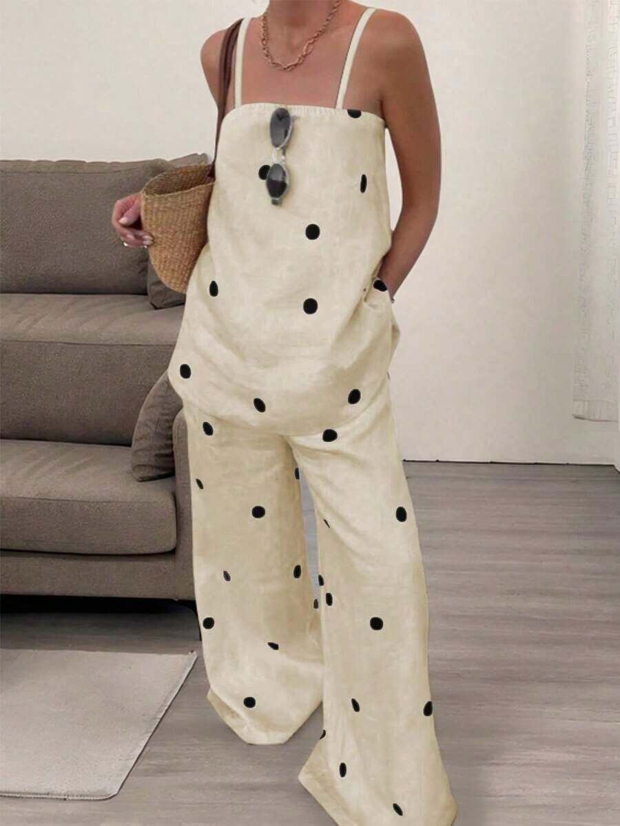 Set de 2 prendas con estampado de lunares sencillo para mujer, primavera/verano - Albaricoque - Ver 1