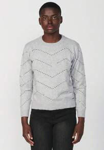 Koroshi Women's Round Neck Sweater With Zig-Zack Glitter Detail. Composition: 54% Polyester, 20% Polyamide, 20% Acrylic, 6% Wool. Light Grey Vigoré. M/L. A Classic And Flattering Design Complemented By A Modern And Luminous Touch That Catches The Light. Versatile For Casual Looks. - Grey - View 7