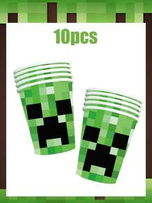 Minecraft 我的世界像素矿工主题生日派对用品套装，一次性餐具套装，包含盘子、杯子和餐巾纸，以及游戏玩家横幅，我的世界风格派对装饰，绿色像素世界生日派对用品，非常适合生日派对、游戏主题派对，一应俱全的派对套装，易于清理。 - 多款 - 查看 13