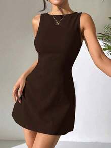 Vestido sin mangas tejido con espalda descubierta para mujer en color marrón - Marrón - Ver 5