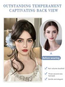 Tóc giả sợi tổng hợp, kiểu đuôi ngựa, kiểu mực loang, búi tóc bằng vải voan mỏng, kẹp tóc, đuôi ngựa kiểu râu rồng, búi tóc bên, tóc giả bồng bềnh tự nhiên, phù hợp cho phụ nữ sử dụng hàng ngày và chụp ảnh. - Nhiều màu - Xem 4