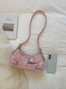 Fashion Women's Handbag, Ladies' Baguette Bag, Versatile Belt Decor Shoulder Underarm Bag - Pink - View 6