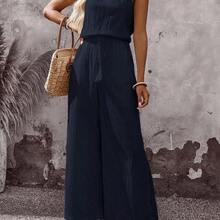 Summer Vacation Casual Solid Color Halter Jumpsuit - Negro - Ver 10