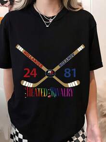 Anime-tröja 2026 Ny Uppvärmd Rivalry Romance-tröja Hollanov Par Romance Bok T-shirt, Hockey Rivaler Par-tröja, Present till Bokälskare, Casual Stil, Rund Hals, Lätt Stretch, Lös Passform, Geom 100% Bomull 1 st 180g Lämplig för avslappnat utomhusbruk under sommaren - Svart - Visa 7