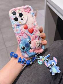 Disney Has Authorized, Phone Case - Chain Set, The Stitch Lilo & Stitch 3D Phone Case Plus A Silicone 3D Stitch Bracelet With Metallic Ring Removable Bracelet, Stitch And Angel Pattern, Compatible With Iphone17/16/15/14/13/12/11/XS/XR/X Plus Pro Max, A Stylish Cartoon Phone Case, The Perfect Gift Choice, Phone Protection, Durable Phone Cover, Great Gift For Friends And Family. - 白色 - 查看 1