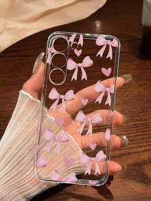 1 chiếc ốp lưng điện thoại mềm hình trái tim nơ hồng, tương thích với iPhone 17/17 Air/17 Pro/17 Pro Max, Honor, Galaxy A04e/12/A13/A14/A34/A50/A52/A53/A54/S21/S22/S23/S24/S25/S25Ultra, 6A/7A/8A, 12T/13T - Trong sáng - Xem 1