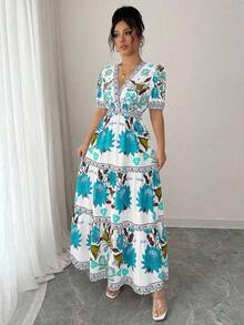 YHHElenzga Vestido largo con escote en V, manga abultada y estampado floral para vacaciones de mujerYHH - Multicolor 7 - Ver 5