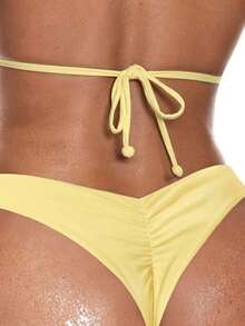 Braguitas de bikini con volantes de unicolor para mujer, sexy y ajustadas, para la playa y celebraciones de Halloween - Amarillo claro - Ver 1