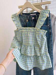 Blusa holgada sin mangas de estilo casual a cuadros para mujer, versátil para el verano - Multicolor - Ver 7