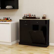 Two Drawers And Two-Compartment Tilt-Out Trash Cabinet Kitchen Trash Cabinet-Black - Black1 - View 5
