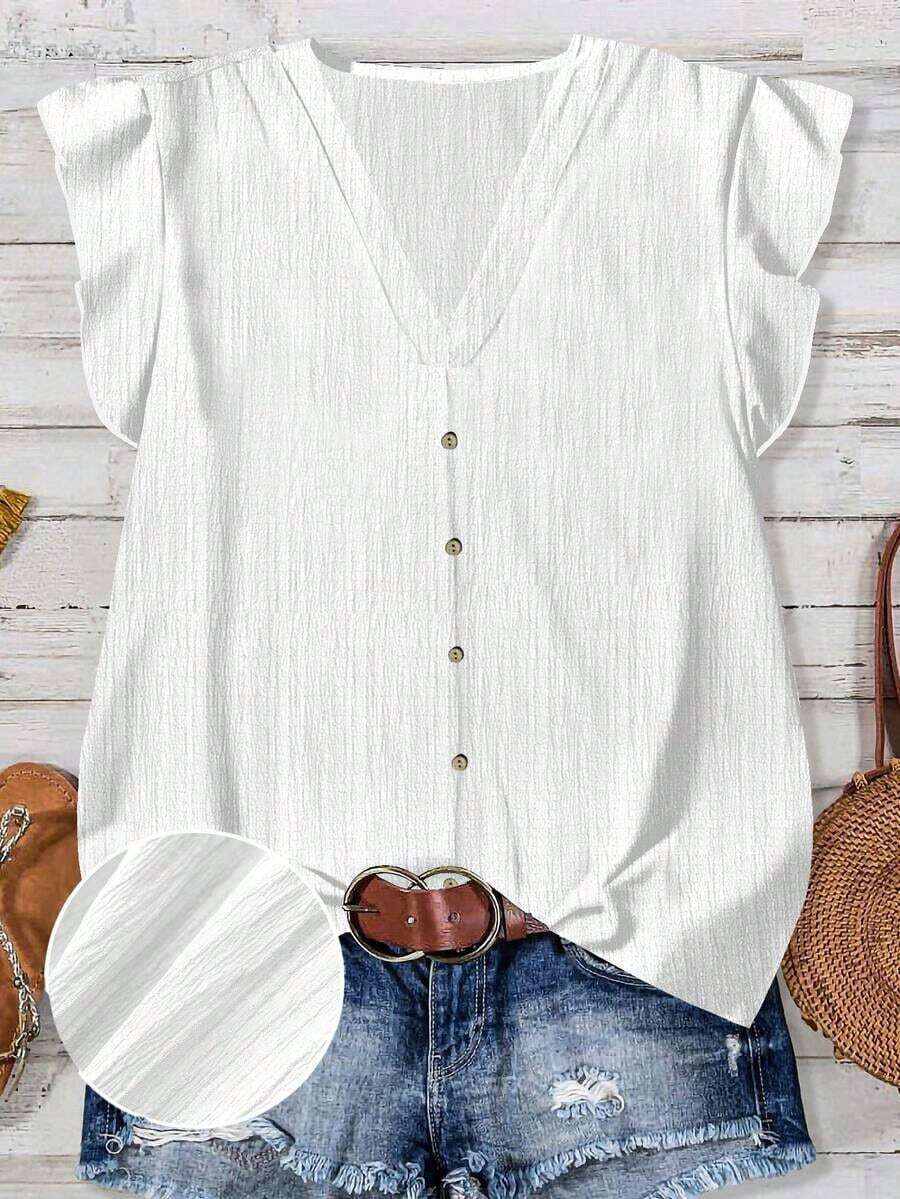 Camisa minimalista casual para mujer, adecuada para el verano - Blanco - Ver 1