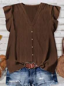 Camisa minimalista casual para mujer, adecuada para el verano - Marrón - Ver 6