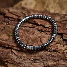 YOUNG&RICH YOUNG & RICH Men's Natural Lava Stone Bracelet, Matte Black Volcanic Rock Disc Beads Elastic Bracelet, Minimalist Dark Tone Daily Jewelry For Men - Black - View 7
