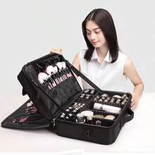 1 hộp đựng mỹ phẩm du lịch, túi đựng đồ trang điểm di động có ngăn điều chỉnh, thích hợp để đựng mỹ phẩm, cọ trang điểm, đồ dùng vệ sinh cá nhân, trang sức, phụ kiện điện tử. Cũng có thể dùng làm đồ trang trí phòng, hộp đựng đồ, hộp sắp xếp mỹ phẩm, túi trang điểm, túi đựng đồ dùng vệ sinh cá nhân, túi đựng mỹ phẩm. - màu đen - Xem 2