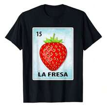 Camiseta La Fresa Mexican Strawberry Cards, Camisetas Gráficas de Manga Corta, Camisetas Casuales para Mujer, Camiseta 100% Algodón, Camisetas Divertidas Estampadas de Manga Corta para Mujer, Tops de Verano, Suaves y Cómodas para Uso Diario, Regalo para Mujer, Camiseta Negra - Blanco - Ver 1