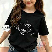 Unisex T-Shirt With "00:00" Heart Print, 100% Cotton, Round Neck, Short Sleeves, Minimalist And Aesthetic Design, Casual And Youthful Style, Ideal For Daily Use, University, Summer And Streetwear, Soft And Breathable, Sweet And Stylish Look - 黑色 - 查看 2