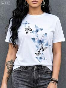 Nueva llegada 2026: Camiseta de manga corta de moda, diseño de nicho de verano, top holgado de talla grande. Camiseta 100% algodón puro, gruesa, en blanco y negro, con diseño gráfico y estampado de letras a la moda, estilo unisex de manga corta. Nueva colección para primavera, verano y otoño, transpirable y cómoda, estilo minimalista y versátil de ropa urbana, conjunto a juego para parejas. - Blanco - Ver 1