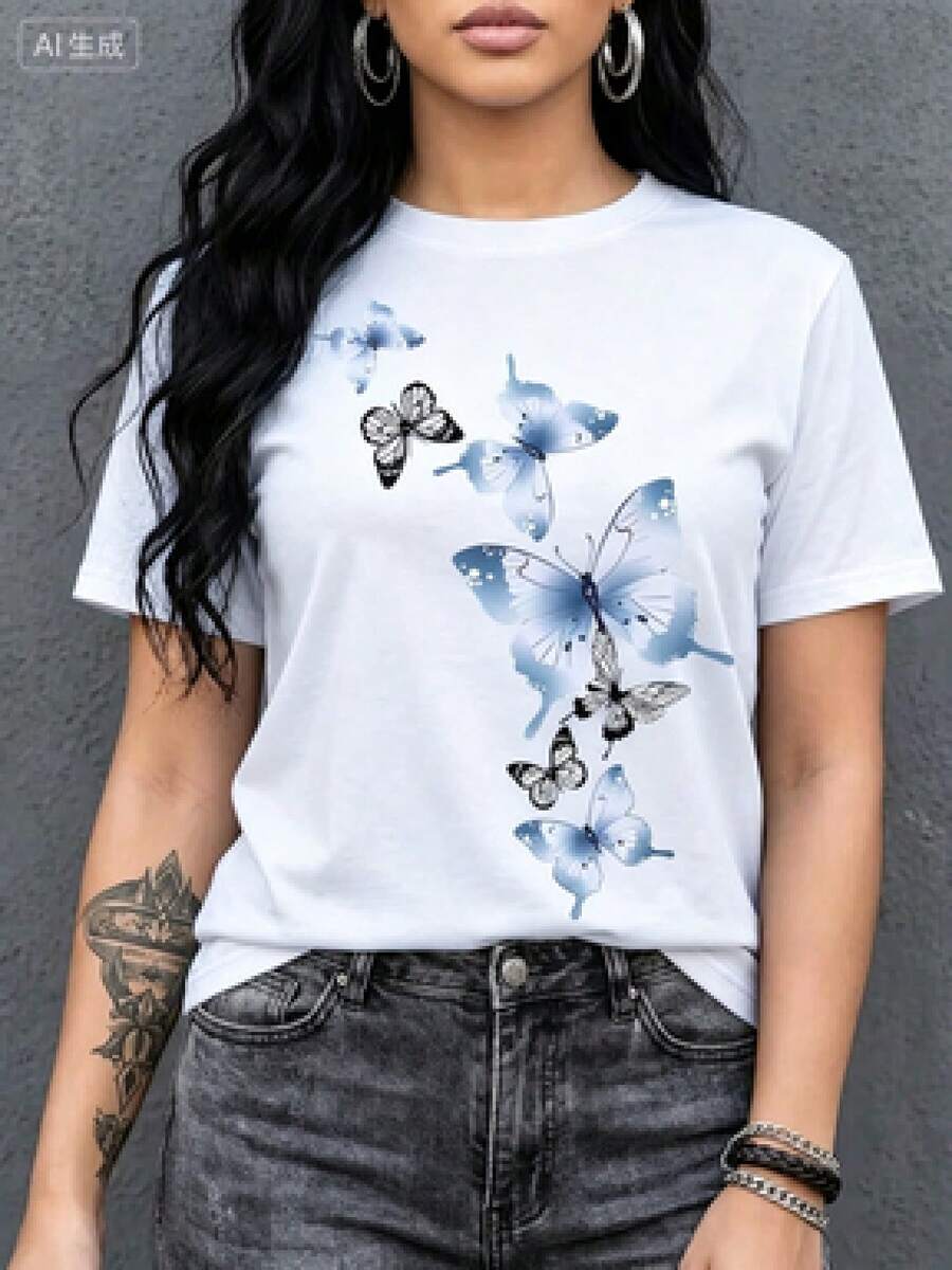 Nueva llegada 2026: Camiseta de manga corta de moda, diseño de nicho de verano, top holgado de talla grande. Camiseta 100% algodón puro, gruesa, en blanco y negro, con diseño gráfico y estampado de letras a la moda, estilo unisex de manga corta. Nueva colección para primavera, verano y otoño, transpirable y cómoda, estilo minimalista y versátil de ropa urbana, conjunto a juego para parejas. - Blanco - Ver 1