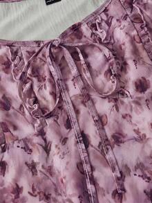 Vestido sin mangas con cuello redondo, fruncido en el pecho y estampado floral vintage para mujer, ideal para el verano - Púrpura polvoriento - Ver 10
