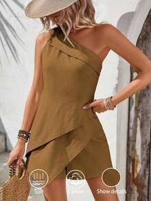 Mono sin mangas de unicolor minimalista para mujer, de verano - Café integral - Ver 8
