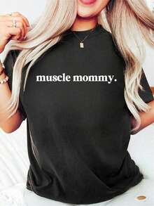 1 Piece Muscle Mommy Pump Cover T-Shirt For Gym Girl, Retro Aesthetic Gym T-Shirt For Workout Clothes, Gym Clothes For Powerlifting, Weightlifting Gifts, 180g Cotton 100% Soft Cotton. - 黑色 - 查看 1