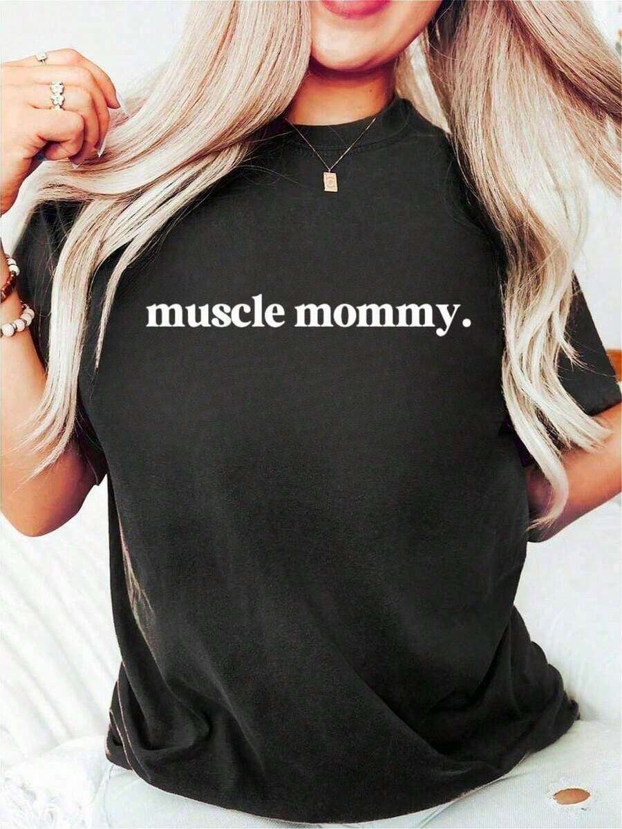 1 Piece Muscle Mommy Pump Cover T-Shirt For Gym Girl, Retro Aesthetic Gym T-Shirt For Workout Clothes, Gym Clothes For Powerlifting, Weightlifting Gifts, 180g Cotton 100% Soft Cotton. - 黑色 - 查看 1